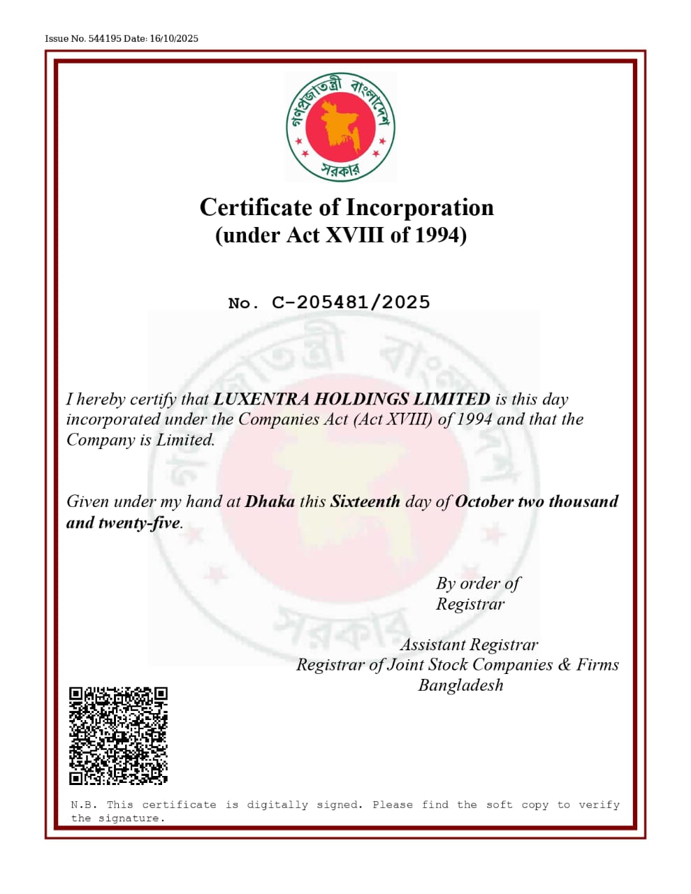 Luxentra Holdings Incorporation